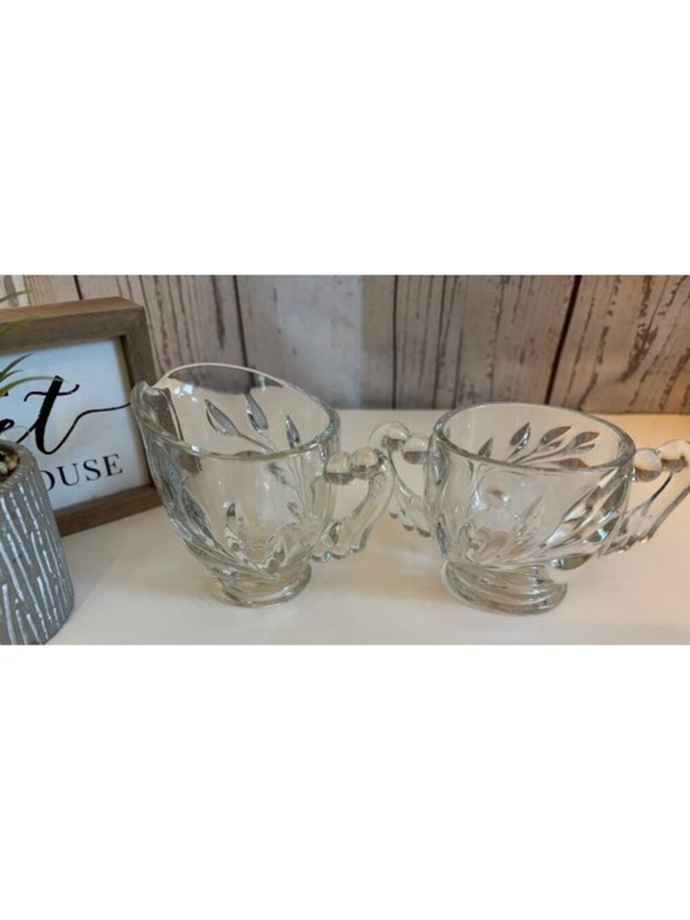 Indiana Glass Cream & Sugar Set Willow Clear Heavy Glass